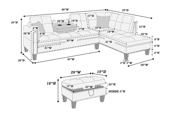 3-PCS SECTIONAL F8887