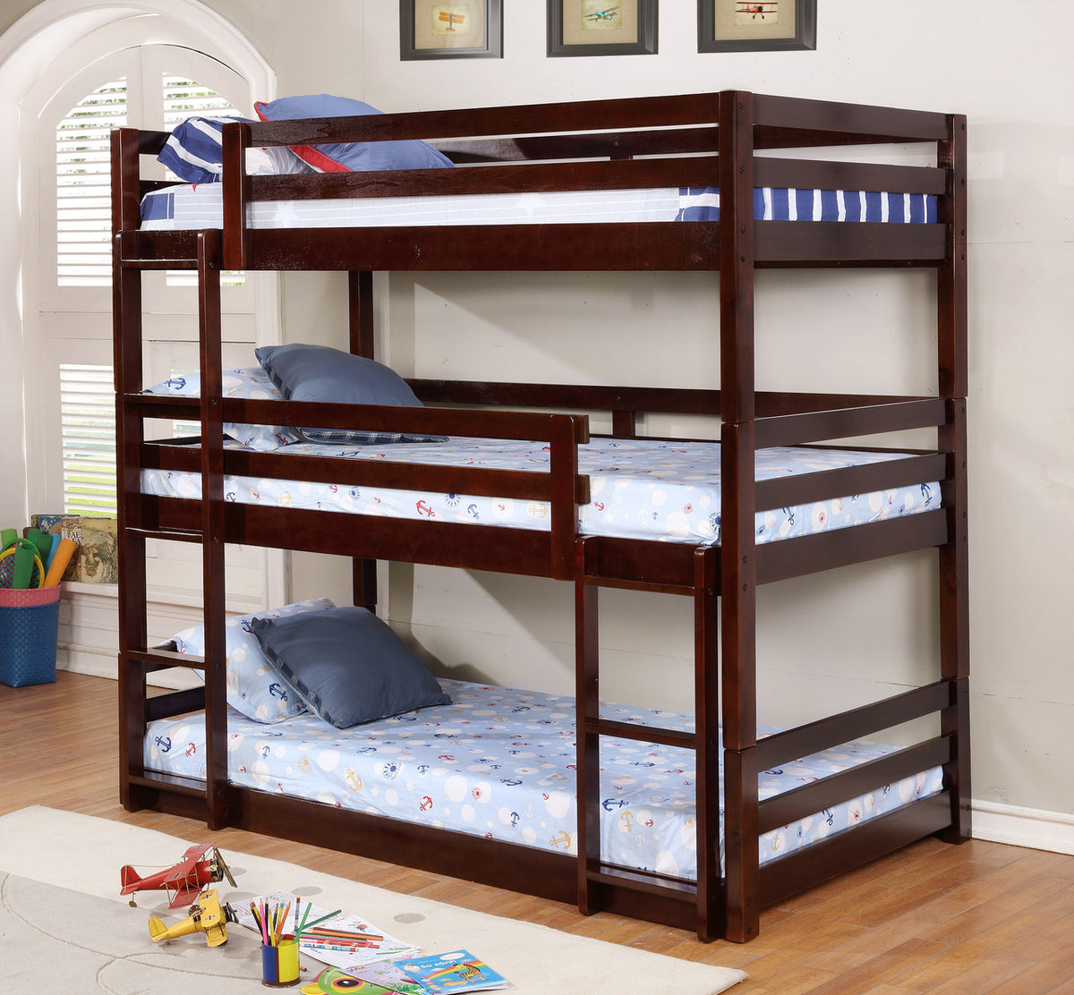 Dallas Triple Bunk Bed Espresso Color – Rubin Furniture