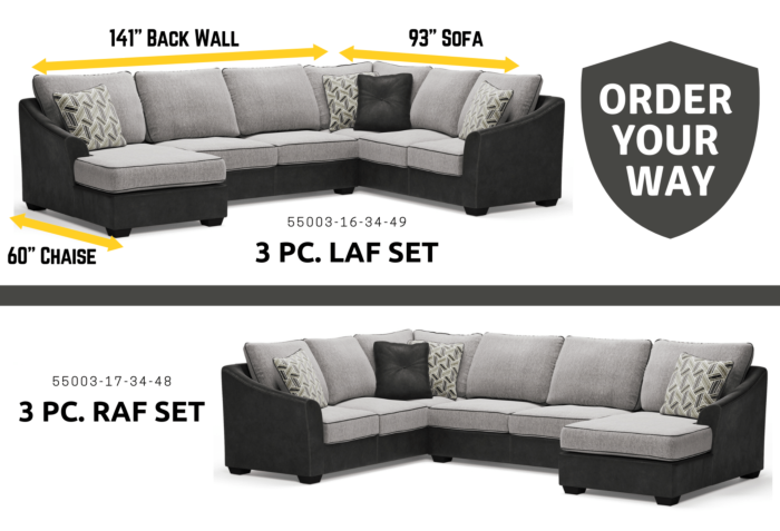 Bilgray 55003 Pewter 3 Piece Sectional By Ashley