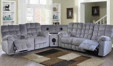 Java Gray 3pc Sectional with Bluetooth Speakers