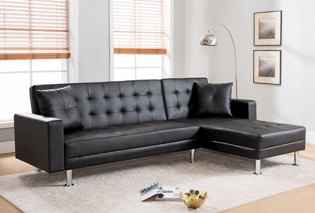 Black Faux Leather Corner Sofa Bed Baci Living Room