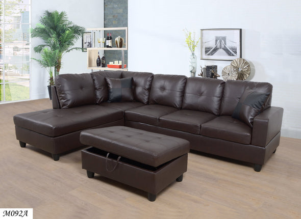 Sectional 3pcs with ottoman M092A Brown