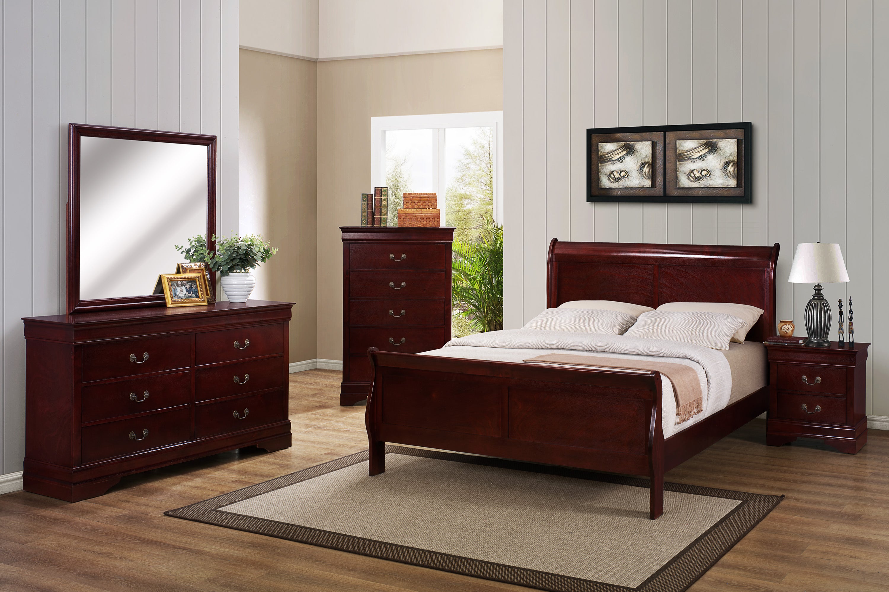 B3850 Louis Philip Modern Cherry Finish Bedroom Set – Rubin Furniture
