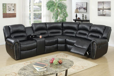 F86612 3 pcblack bonded leather power motion sectional sofa with console