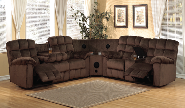 Java Chocolate 3pc Sectional with Bluetooth Speakers