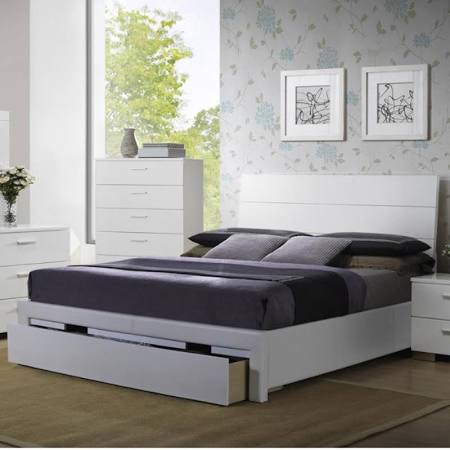 F9284 White Wood Bed with Storage